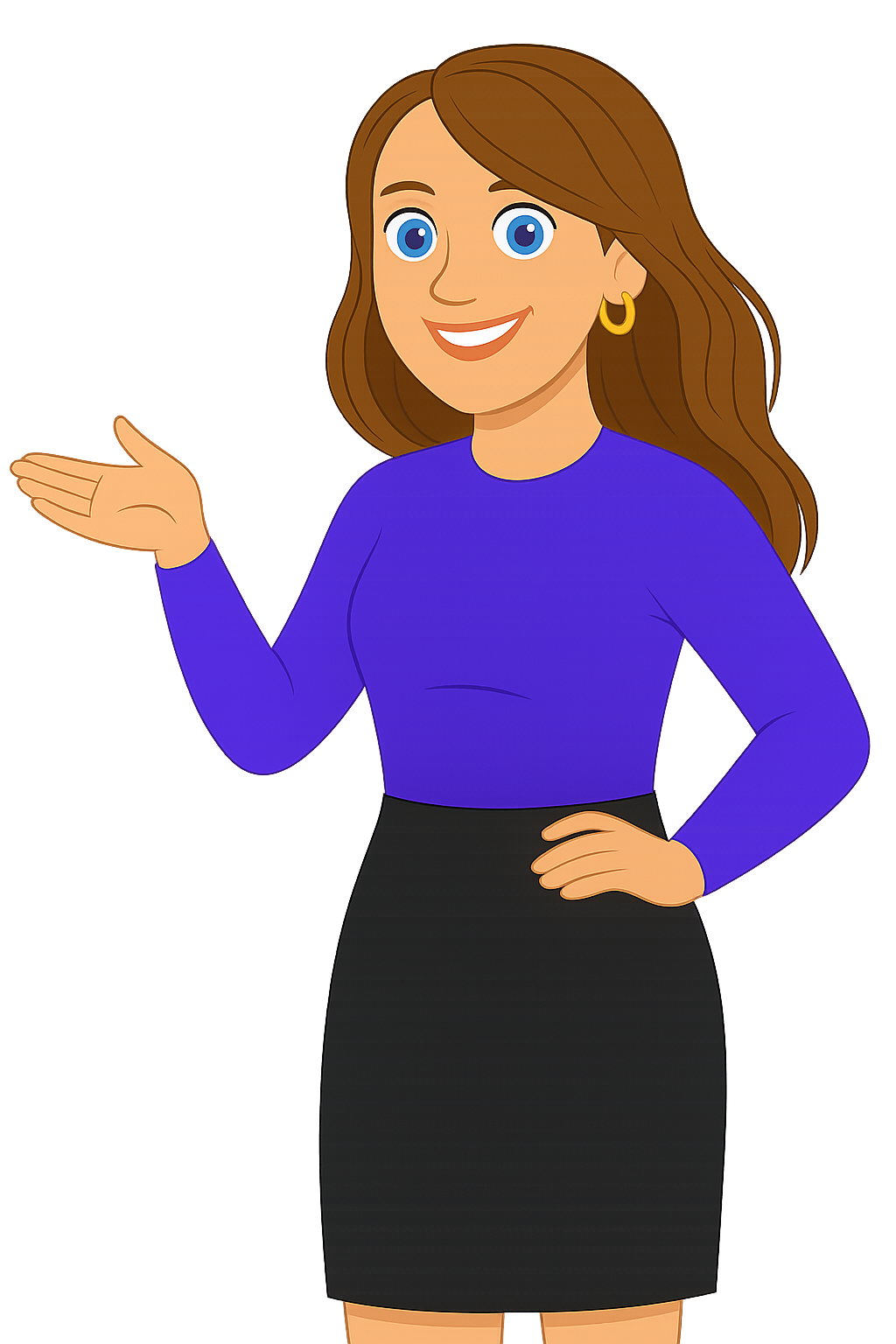 CRM and Marketing Automation 8 marketing woman avatar purple shirt black skirt gesturing right