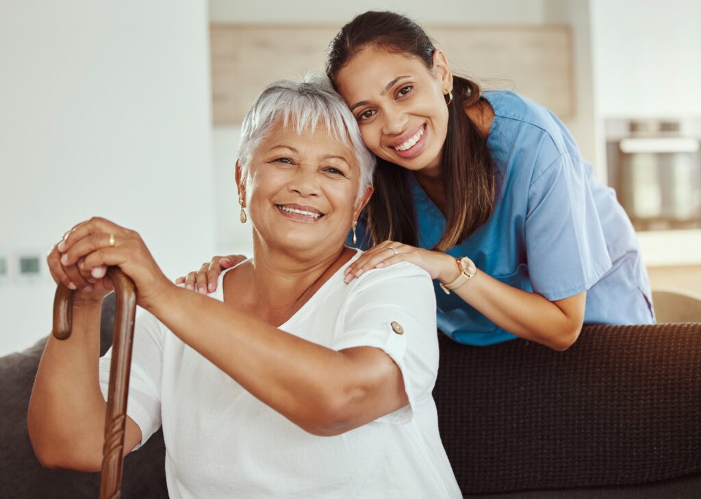 CareScale: The All-in-One HomeCare Marketing System 2 Healthcare, homecare and caregiver with grandma to support her in retirement, medical and old age.